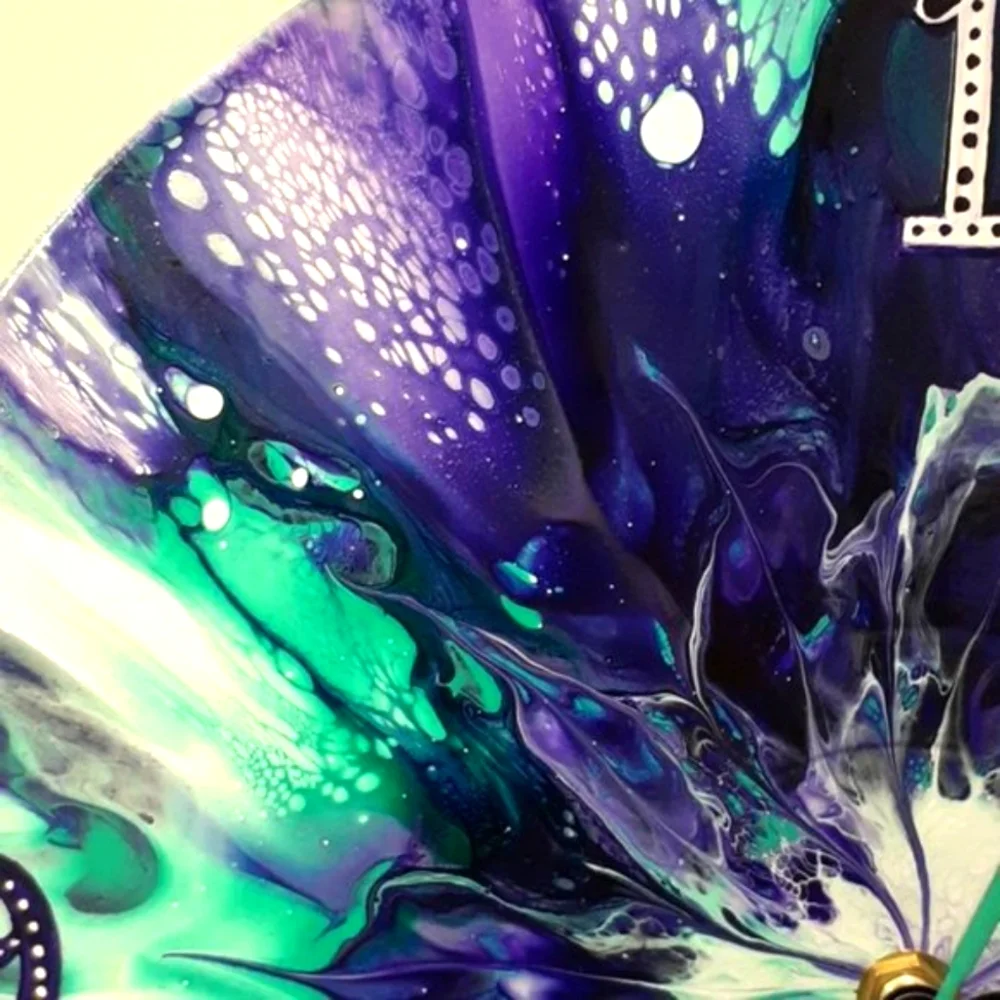 Hand Crafted Vinyl Record Clock Repurposed Upcycled Acrylic Fluid Art Wall Art - Picture 3 of 10